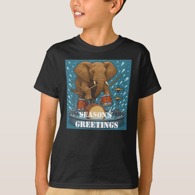 Camiseta Elefante tocando tambores saltando água garoto de  (Frente)