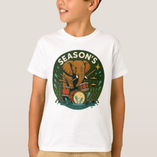 Camiseta Elefante tocando tambores saltando água garoto de