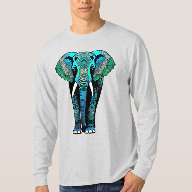 Camiseta Elefante Tribal Colorido - Vida Selvagem Artística (Frente)