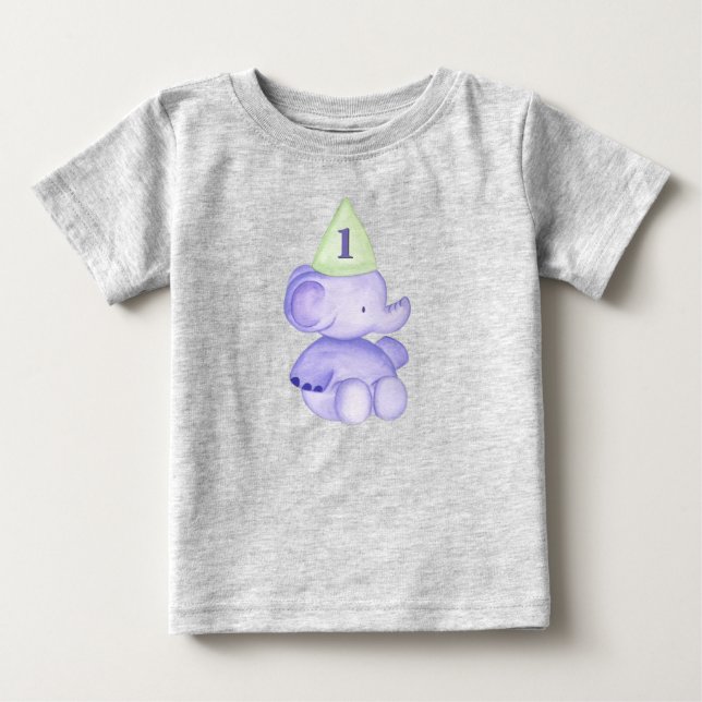 Camiseta Elefante Um Ano de Idade 1º Aniversário Bebê Crian (Frente)