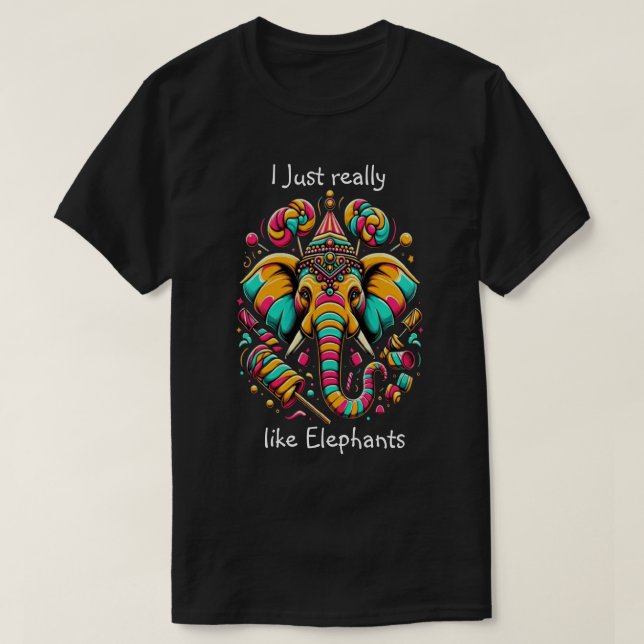Camiseta Elefante Vibrante: Uma Aposta Artística Colorida (Frente do Design)