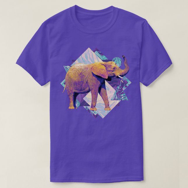 Camiseta Elefante Vintage Em Formas Geométricas (Frente do Design)