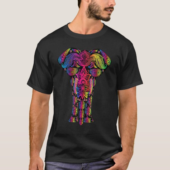 Camiseta Elefantes Amarrados Aquarela Tribal Hindu Em (Frente)