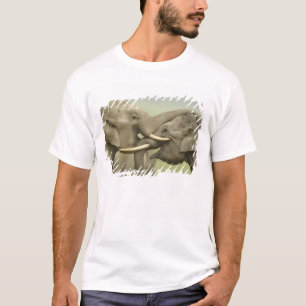 Camiseta Elefantes asiáticos indianos jogam lutando
