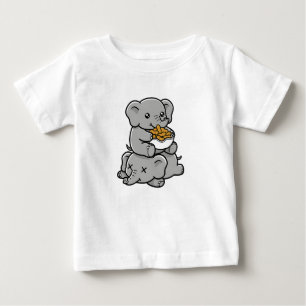 Camiseta Elefantes de Desenho Animado Fofo Comendo Amendoin