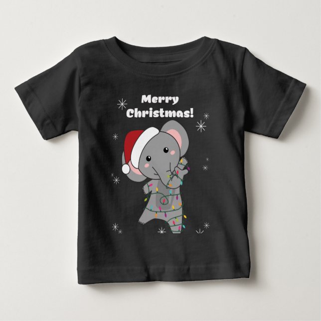 Camiseta Elefantes de Natal - Neve de inverno Elefantes (Frente)