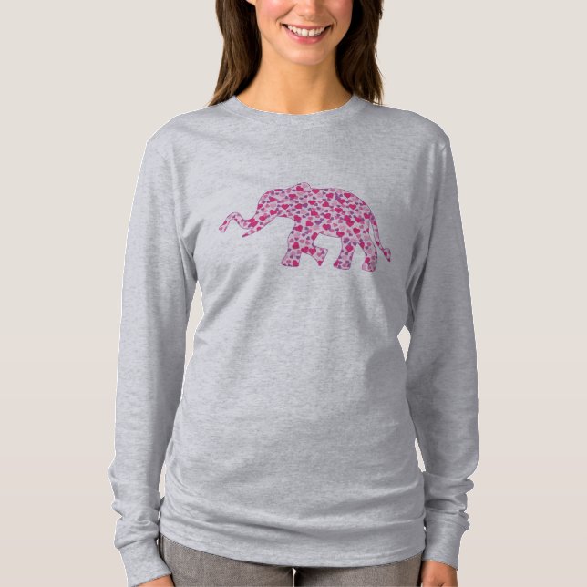 Camiseta elefantes feitos de pequenos corações rosa (Frente)