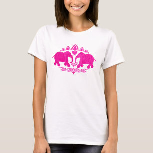 Camiseta Elefantes Indianos Chineses Rosa Étnica