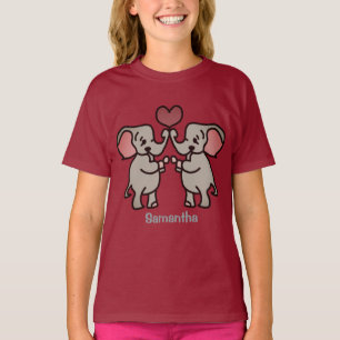 Camiseta Elefantes Minimalistas Felizes com um Coração   Am