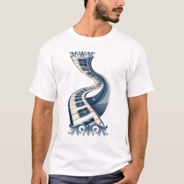 Camiseta Elegance in piano keys and blossoms.