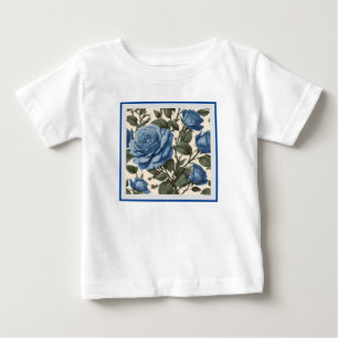 Camiseta Elegância Azul: Antigas Rosas Provinciais em Flor