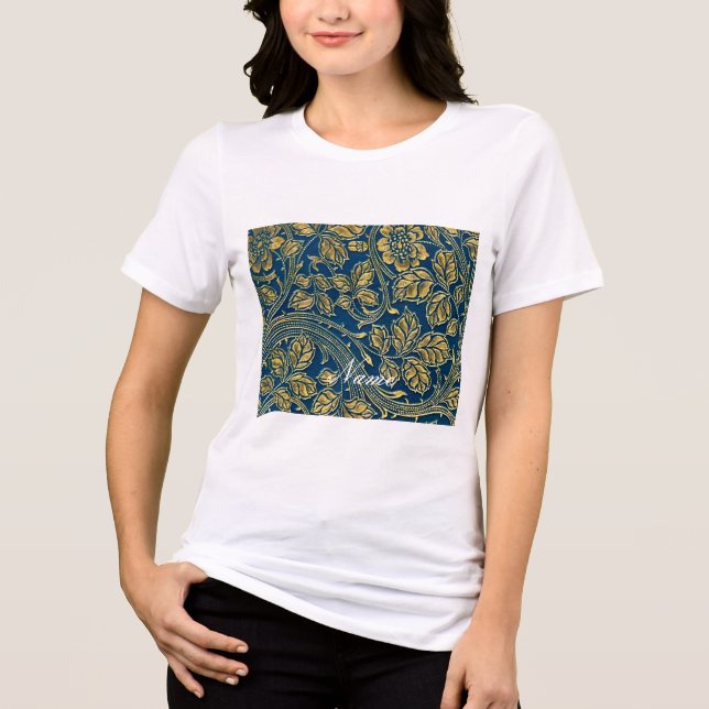Camiseta Elegância Azul do ouro (Frente)