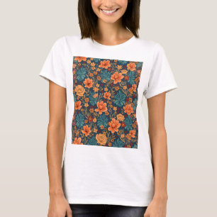 Camiseta Elegância de Bloqueio: Coleção Floral Retroativa