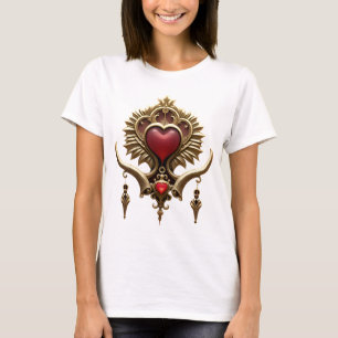 Camiseta Elegância em brilho vermelho com um coração orname
