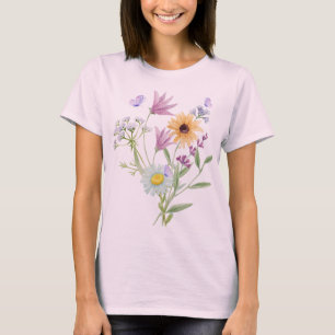 Camiseta Elegância Floral – Flores Pastel Suaves