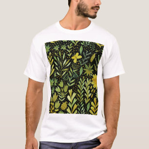 Camiseta Elegância Floral: Padrão Vintage Watercolor
