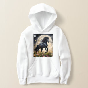 Camiseta Elegância Lunar: Cavalo Fantasia Preto com Lua 