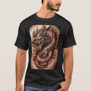 Camiseta "Elegância Negra: Tatuagem de Dragão de Cinza Negr