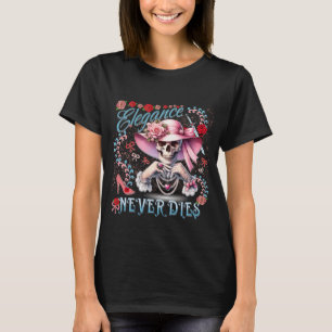 Camiseta Elegância Nunca Mora Crânio Rosa