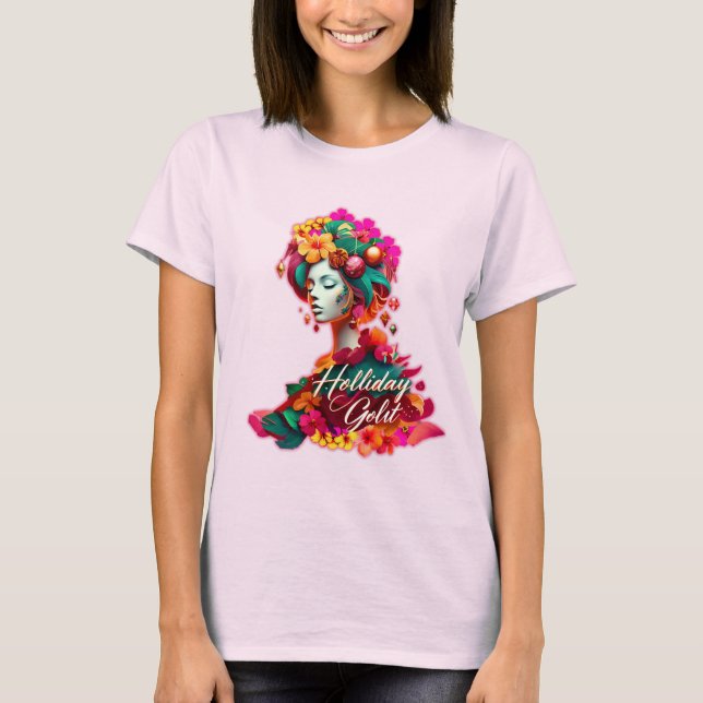 Camiseta Elegância tropical de Natal para as mulheres 2024 (Frente)