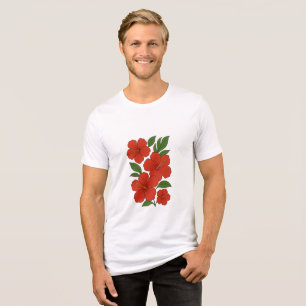 Camiseta Elegância Tropical Hibisco Vermelho em Preto