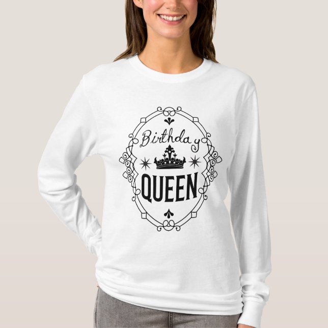 Camiseta Elegant Birthday Queen Crown Typography White (Frente)