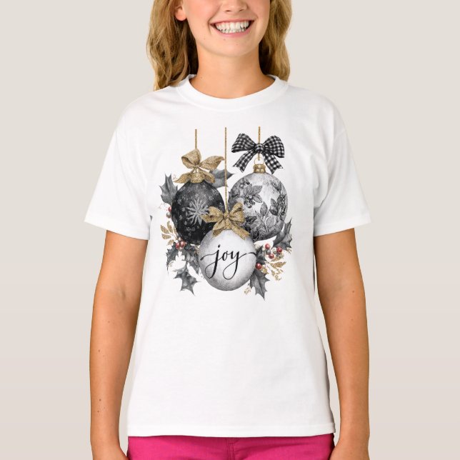 Camiseta Elegant Black and White Christmas Ornaments  (Frente)