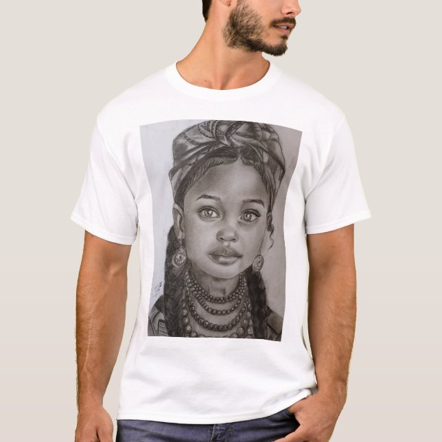 Camiseta Elegant Charcoal & Pencil Girl Portrait Illustrati (Frente)