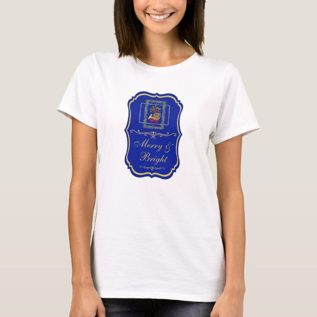 Camiseta Elegant French Horn Christmas Royal Blue Emblem (Frente)