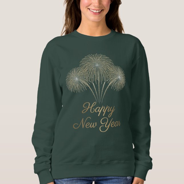 Camiseta Elegant Gold Glitter Fireworks Happy New Year  (Frente)