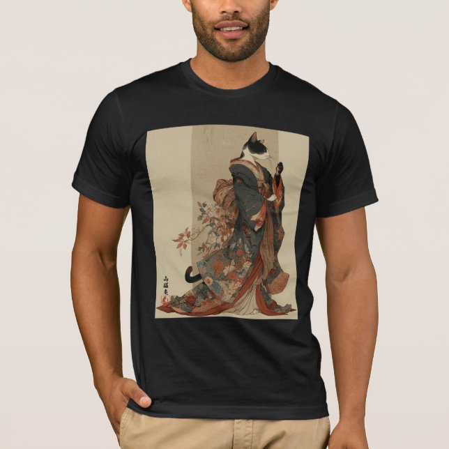 Camiseta "Elegant Grace" Japanese Cat in Kimono Art (Frente)