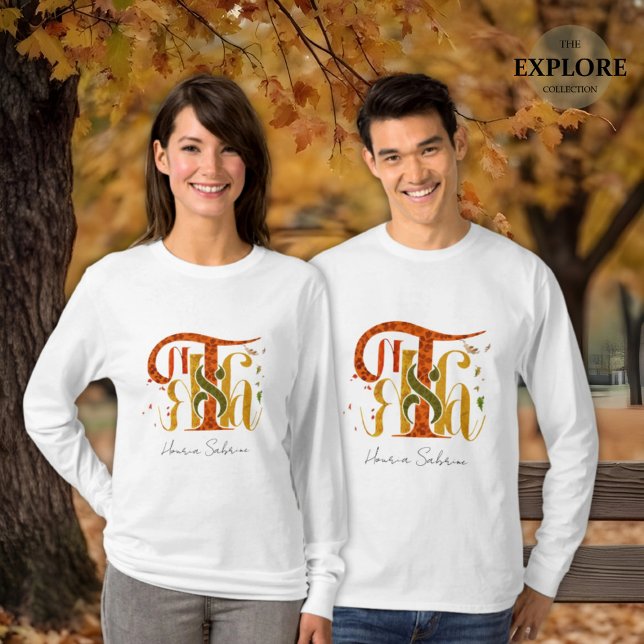 Camiseta Elegant Manuscript Thanks Autumn Fall Foliage (Criador carregado)