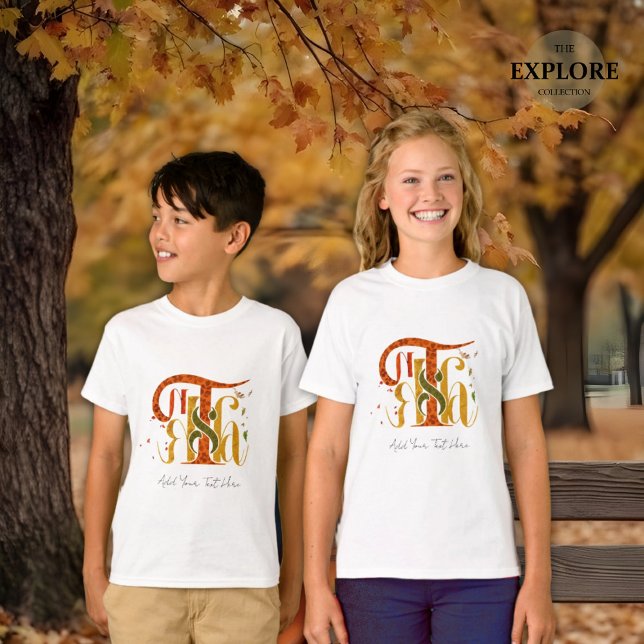 Camiseta Elegant Manuscript Thanks Autumn Fall Foliage Kids (Criador carregado)