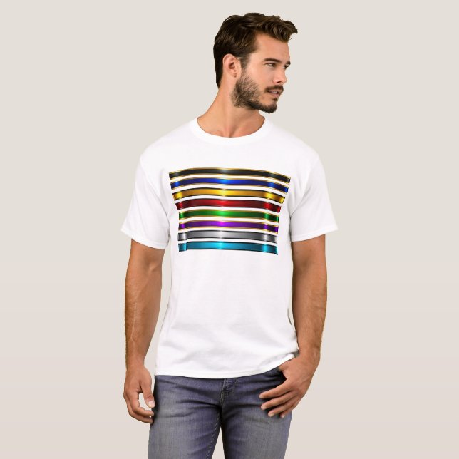 Camiseta Elegant Metallic Gradient Stripes Design (Frente Completa)