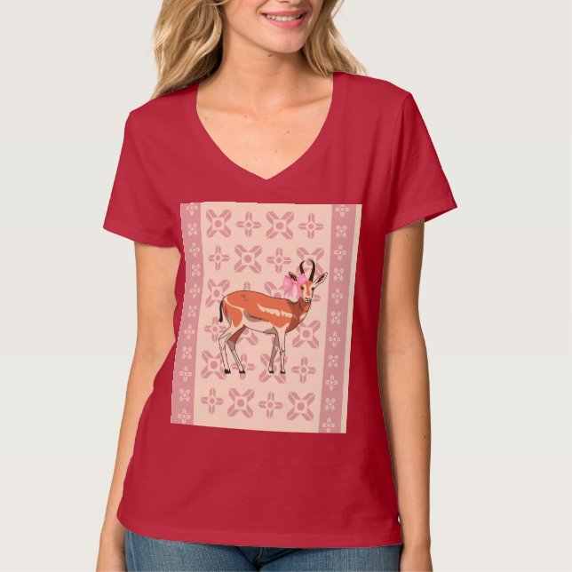 Camiseta Elegant Pink Doe-patterned Christmas  (Frente)
