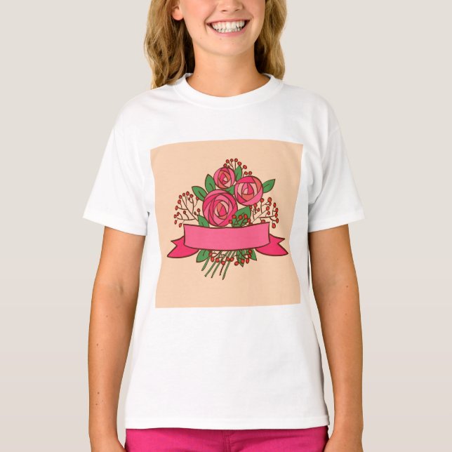 Camiseta Elegant Pink Rose Floral Bouquet (Frente)