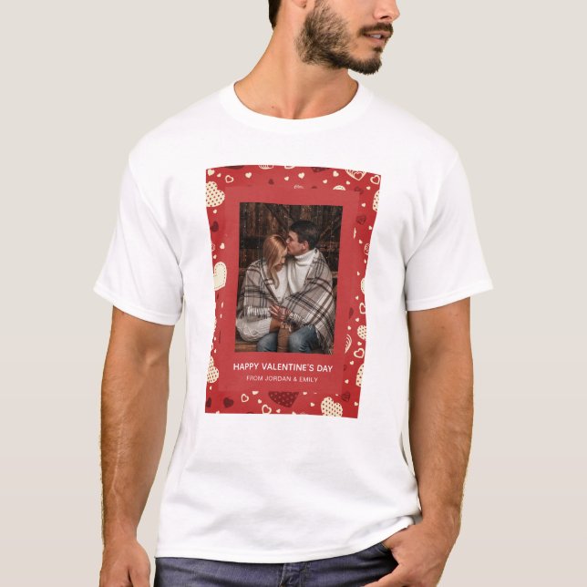 Camiseta Elegant Red Hearts Happy Valentine's Day 1 Photo (Frente)