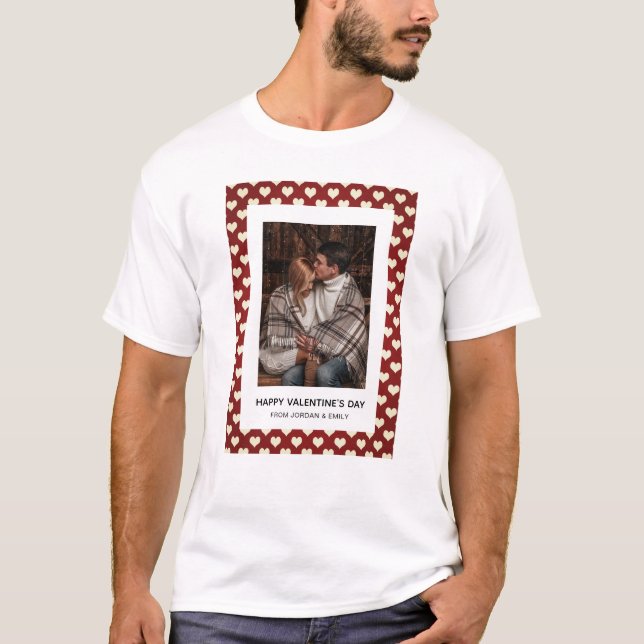 Camiseta Elegant Red Hearts Happy Valentine's Day 1 Photo (Frente)