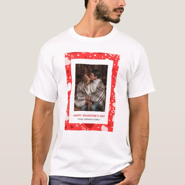 Camiseta Elegant Red Hearts Happy Valentine's Day 1 Photo (Frente)