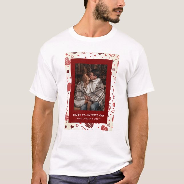 Camiseta Elegant Red Hearts Happy Valentine's Day 1 Photo (Frente)