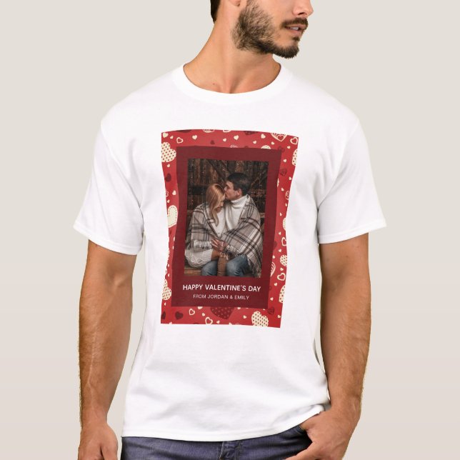 Camiseta Elegant Red Hearts Happy Valentine's Day 1 Photo (Frente)