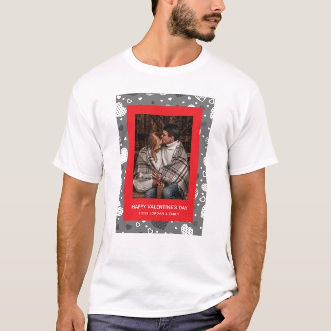 Camiseta Elegant Red Hearts Happy Valentine's Day 1 Photo (Frente)