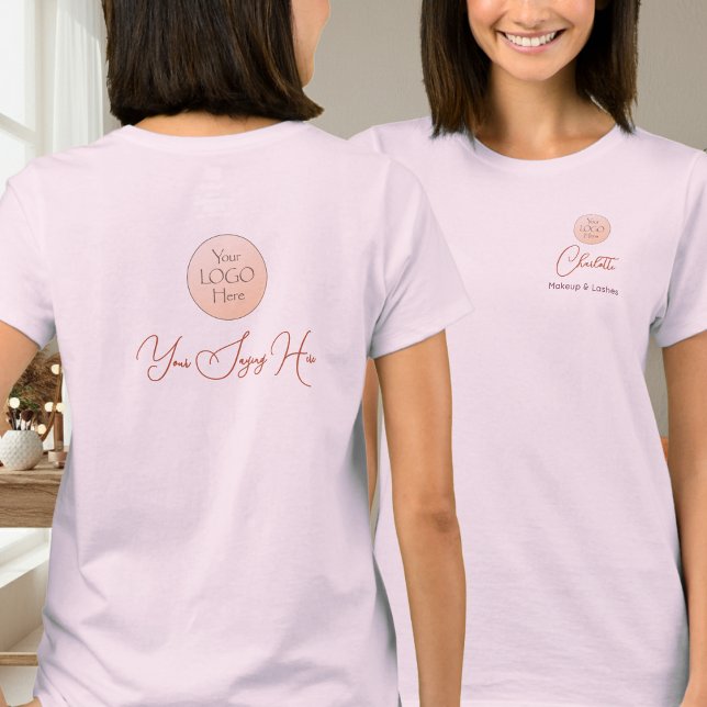 Camiseta Elegant Script Employee Name Business Logo Makeup (Criador carregado)