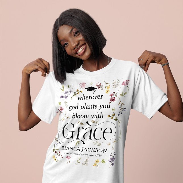Camiseta Elegant Wildflower 'Bloom with Grace' Graduate (Criador carregado)