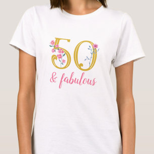 Camiseta Elegante 50 e Fabuloso Floral Dourado e Rosa