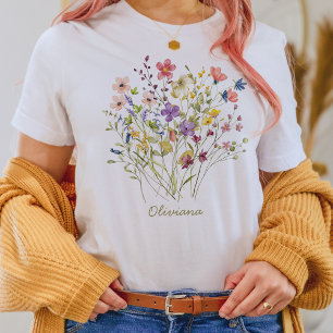 Camiseta Elegante Aquarela Botânica de flor selvagem