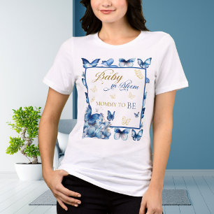 Camiseta Elegante Bebê em Flor Borboleta Azul Branco para M