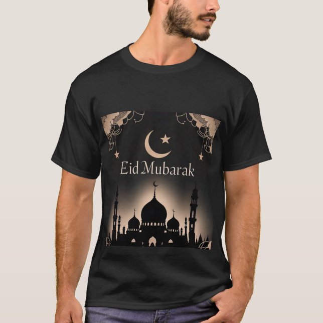 Camiseta Elegante Black & Dourada Eid Mubarak Para (Frente)