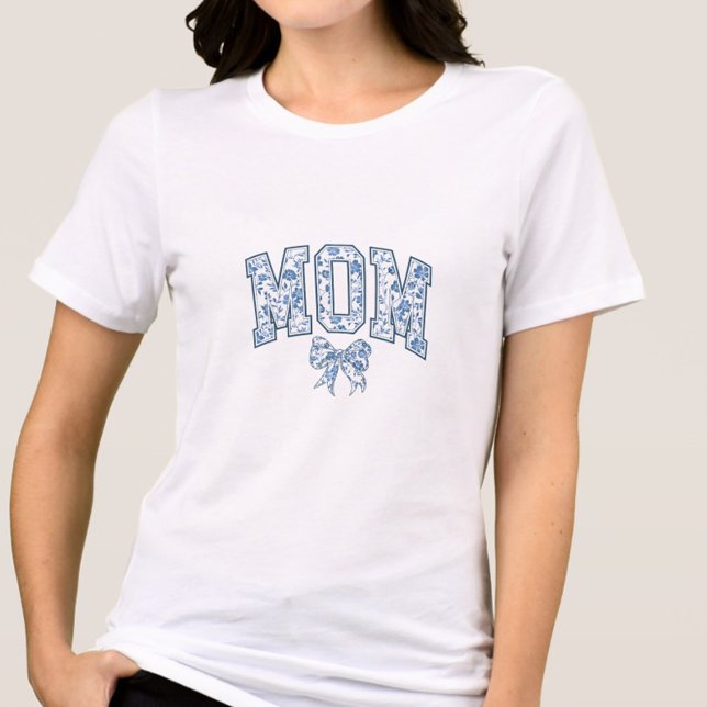 Camiseta Elegante Blue Arco Chinoiserie Mãe (Elegant Blue Chinoiserie Mom Shirt, Mother's Day Gift, New Mom, Trendy, Mom to Be, Baby Shower Chic)