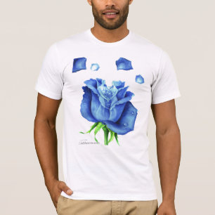 Camiseta Elegante Blue Rosa Floral Fantasy Watercolor